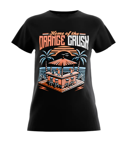 89stars | Дамска Regular тениска ’Orange Crush’ – Летният рай те очаква! - Черно / XS / Лице - Дамски regular