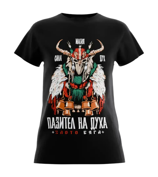 89stars | Дамска Regular Тениска ’Пазител на духа’ – Традиция и мистерия в един дизайн! - Черно / XS / Лице - Дамски regular