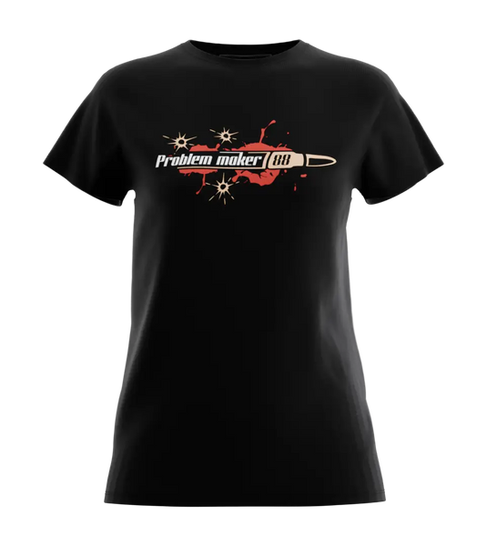 89stars | Дамска Regular тениска ’Problem Maker 88’’ – За жените с увереност и стил! - Черно / XS / Лице - Дамски regular