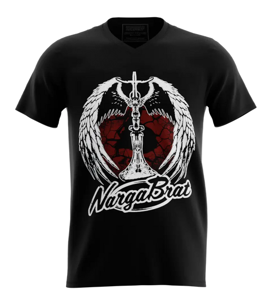 89stars | Мъжка V-neck тениска ’NargaBrat’ – Стилът на свободния дух. - Черно / S / Лице - Мъжки v-neck