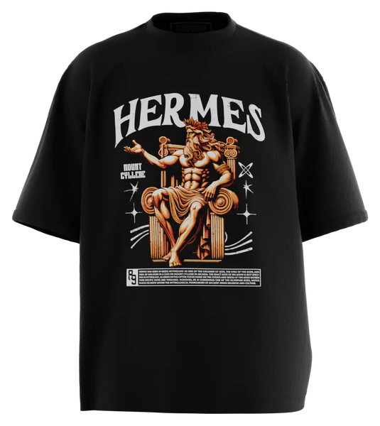 89stars | Мъжка Oversized тениска ’Hermes’ – Митология и сила във всеки детайл! - Черно / S / Лице - Мъжки oversized
