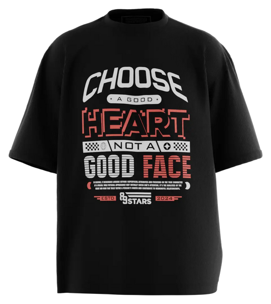 89stars | Мъжка Oversized тениска ’Choose a Good Heart’ – Избирай със сърцето! - Черно / S / Лице - Мъжки oversized