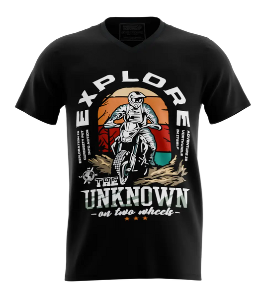 89stars | Мъжка V-neck тениска ’Explore’ – Прескочи границите! - Черно / S / Лице - Мъжки v-neck