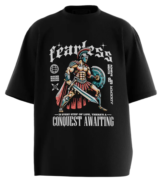 89stars | Мъжка Oversized тениска ’Fearless’ – Смело сърце! - Черно / S / Лице - Мъжки oversized
