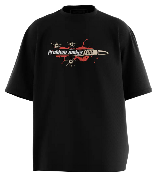 89stars | Мъжка Oversized тениска ’Problem Maker 88’’ – Символ на решителност и сила! - Черно / S / Лице - Мъжки oversized