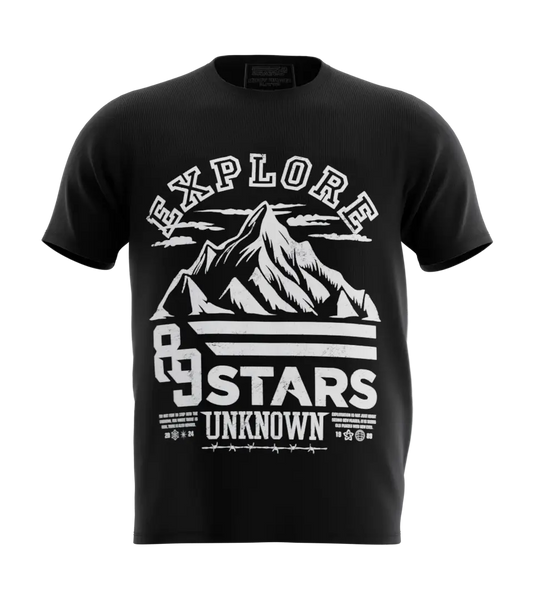 89stars | Мъжка Regular Тениска ’Explore Unknown’ – Осмели се да откриеш нови хоризонти! - Черно / S / Лице - Мъжки regular