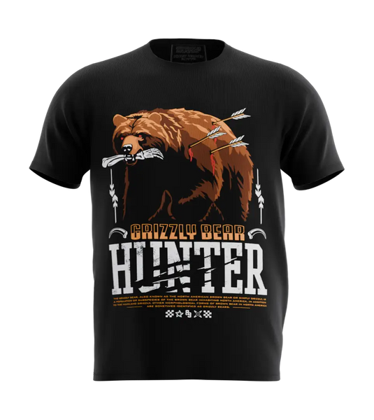 89stars | Мъжка Regular тениска ’Grizzly Bear Hunter’ – Силата на дивата природа! - Черно / S / Лице - Мъжки regular