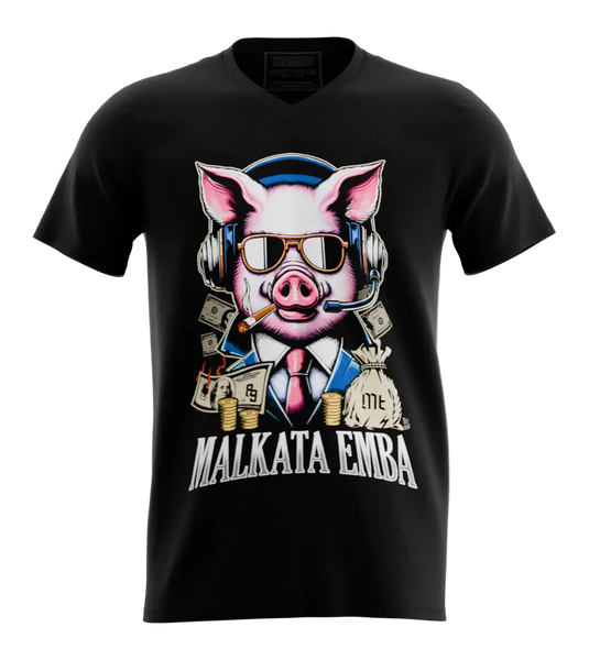 89stars | Мъжка V-neck тениска „MaLkaTaEmBa’ - За играчите които обичат да печелят с класа и характер! - Черно / S / Лице - Мъжки v-neck