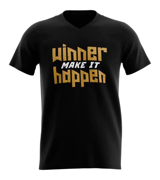 89stars | Мъжка V-neck тениска ’Winner Make It Happen’ – Изрази своята решителност и мотивация - Мъжки v-neck