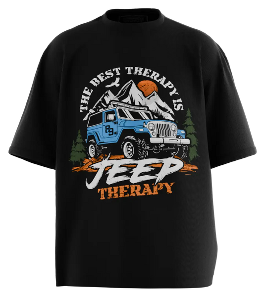 89stars | Мъжка Oversized тениска ’Jeep Therapy’ – Свобода на пътя! - Черно / S / Лице - Мъжки oversized