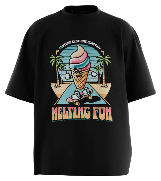 89stars | Мъжка Oversized тениска ’Melting Fun’ – Забавлението е под твоя контрол! - Черно / S / Лице - Мъжки oversized