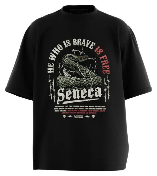 89stars | Мъжка Oversized тениска ’Seneca’ – Смелостта е Свобода! - Черно / S / Лице - Мъжки oversized