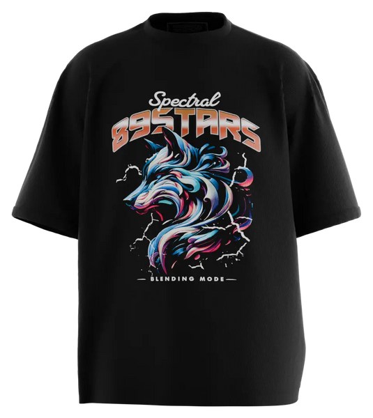 89stars | Мъжка Oversized тениска ’Spectral’ – Мощта на дивия дух! - Черно / S / Лице - Мъжки oversized