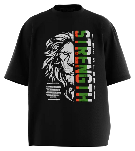 89stars | Мъжка Oversized тениска ’Strength’ – Символ на сила и устойчивост! - Черно / S / Лице - Мъжки oversized