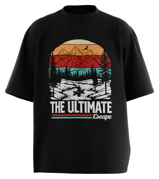 89stars | Мъжка Oversized тениска ’The Ultimate Escape’ – Перфектното Бягство в Природата! - Черно / S / Лице - Мъжки oversized