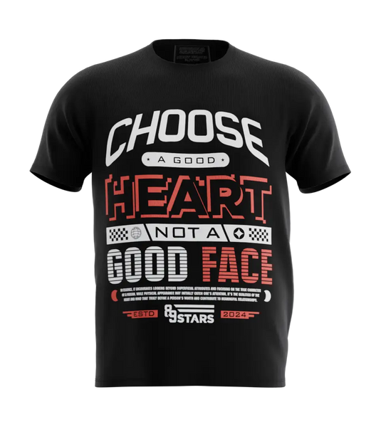 89stars | Мъжка Regular Тениска ’Choose a Good Heart’ — Израз на вътрешна стойност - Черно / S / Лице - Мъжки regular