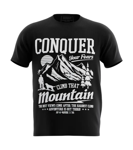 89stars | Мъжка Regular тениска ’Conquer’ – Превземи върховете и преодолей страховете си! - Черно / S / Лице - Мъжки regular