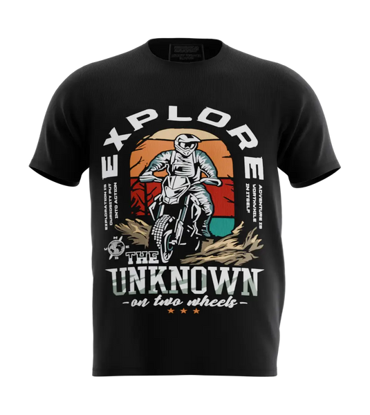 89stars | Мъжка Regular тениска ’Explore’ – Приключенията те очакват на две колела! - Черно / S / Лице - Мъжки regular