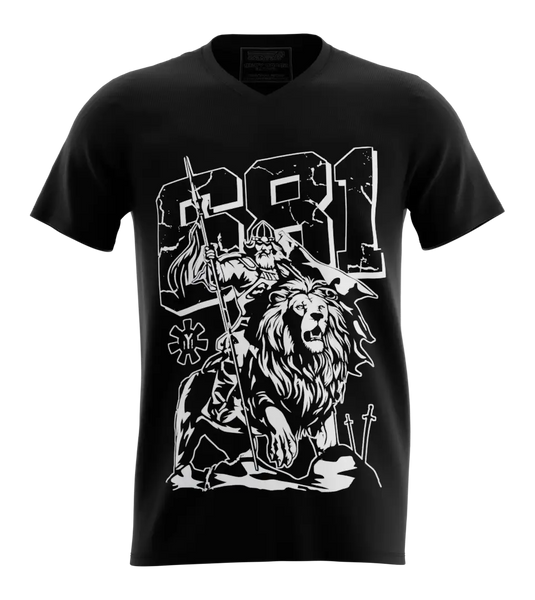 89stars | Мъжка V-neck тениска ’681’’ – Историята оживява върху плата! - Черно / S / Лице - Мъжки v-neck