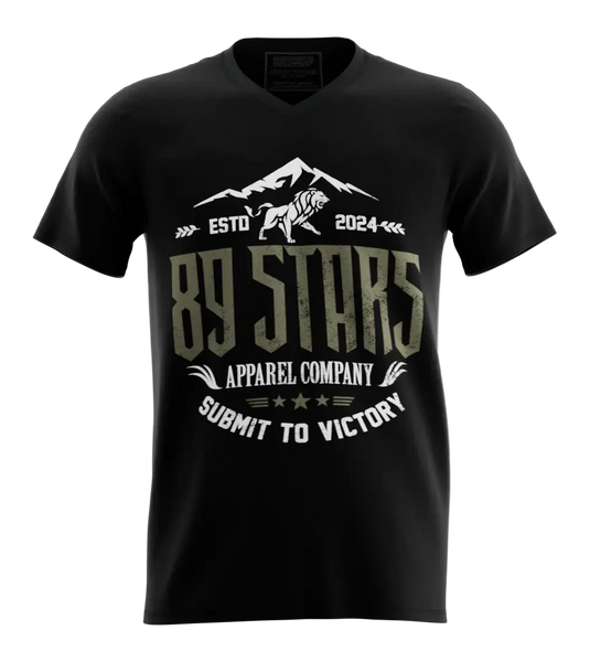 89stars | Мъжка V-neck тениска ’89 Stars’ – Покорявай с увереност! - Черно / S / Лице - Мъжки v-neck