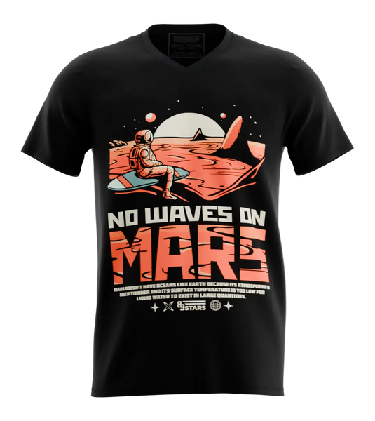 89stars | Мъжка V-neck тениска ’No Waves on Mars’ – Космическо спокойствие и стил! - Черно / S / Лице - Мъжки v-neck