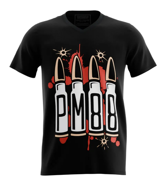89stars | Мъжка V-neck тениска ’PM 88’’ – Направи своята смела заявка за стил и характер! - Черно / S / Лице - Мъжки v-neck