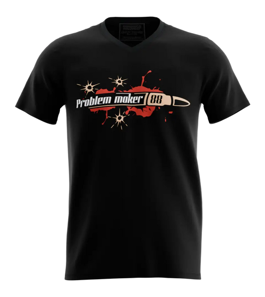 89stars | Мъжка V-neck тениска ’Problem Maker 88’’ – Избери динамиката на живота! - Черно / S / Лице - Мъжки v-neck
