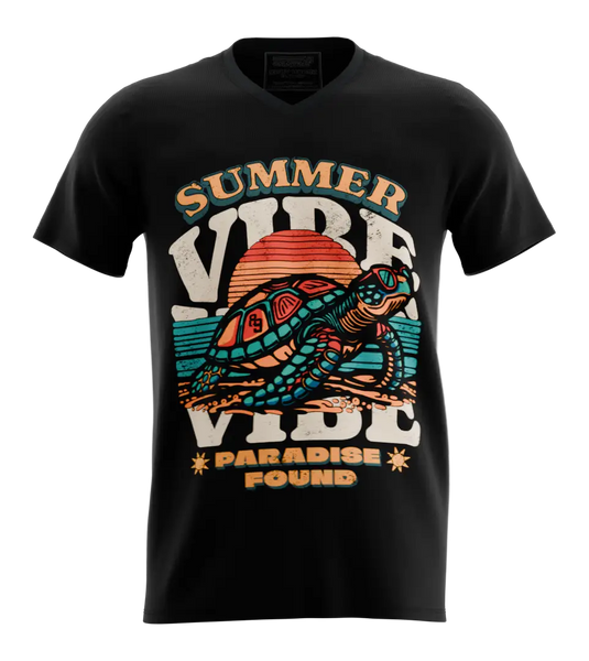89stars | Мъжка V-neck тениска ’Summer Vibe’ – Намери своя рай! - Черно / S / Лице - Мъжки v-neck