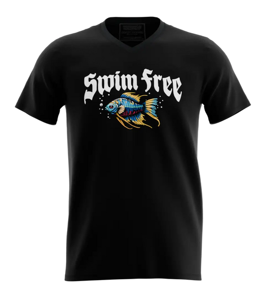 89stars | Мъжка V-neck тениска ’Swim Free’ – Освободи духа си в океана на свободата! - Мъжки v-neck