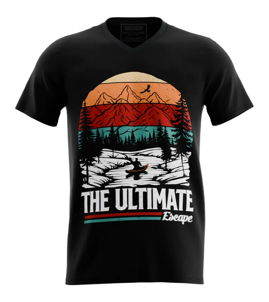 89stars | Мъжка V-neck тениска ’The Ultimate Escape’ – Бягство към природата! - Черно / S / Лице - Мъжки v-neck