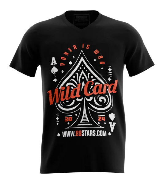 89stars | Мъжка V-neck тениска ’Wild Card’ – Изрази своята смелост и страст към играта - Черно / S / Лице - Мъжки v-neck